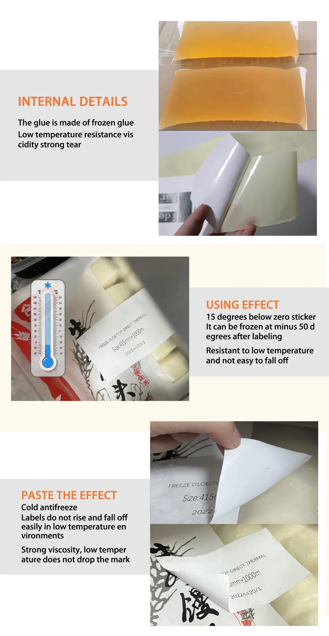 Coated Jumbo Roll Label Raw Material Self Adhesive Freeze Glue Top Direct Thermal Adhesive Paper Label Sticker